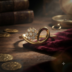 Bague infini en or jaune avec fleurs et diamants pour femme, élégante et minimaliste, bague de promesse florale, bijou raffiné, cadeau - Product Image 1