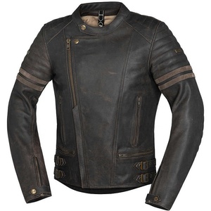 Windproof Men's <b>Brown</b> Leather Motorcycle Jackets High Quality Leather Biker Jackets Winter Stand Collar <b>Tanned</b> - Product Image 1