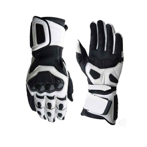 Guantes de Motociclismo de Dedo Completo, Negros y Blancos, de Cuero Transpirable, Antideslizantes, con Cierre de Velcro, para Hombre - Product Image 5