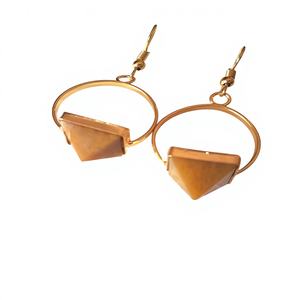 Pendientes de Aro Elegantes Hechos a Mano con Cristal de Aventurina Amarilla en Forma de Pirámide y Ágata, Conjunto de Joyería Ecológica para Mujer - Product Image 1