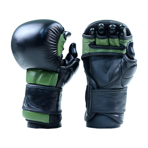 Guantes de MMA de Cuero, Medios Dedos, con Cierre, Absorben la Humedad, Unisex, Negro y Verde, Equipo de Entrenamiento de Artes Marciales para Adultos de 14 Años en Adelante - Product Image 1