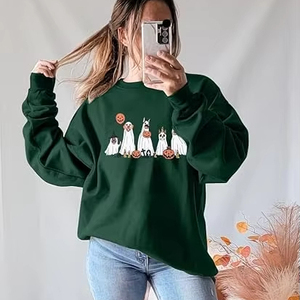 Sudadera de Manga Larga para Mujer, con Estampado de Calaveras de Halloween, Transpirable, 200g, Linda, Holgada, de Algodón y Bambú, Cuello Redondo, Hombros Caídos - Product Image 6