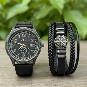 Ensemble de 2 montres à quartz imperméables pour hommes en marron avec bracelet en cuir magnétique, ensemble de montres tendance pour hommes - Product Image 3