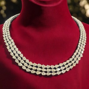 18K White Gold Multi Strand Pear Cut <b>Necklace</b> | Luxury 4 Layer Diamond Pendant <b>Necklace</b> | Elegant Full Diamond <b>Statement</b> Rhodium - Product Image 2