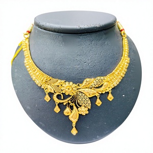 Conjunto de Collar con Colgante Floral de Oro Sólido de 22K para Mujer, Joyería Tradicional India para Novia, Fiesta de Compromiso y Boda - Product Image 1