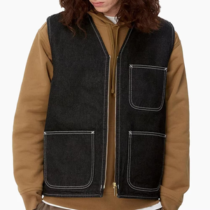 Chaleco Vaquero Extra Grande Personalizado OEM para Hombre, con Bolsillos Grandes, Negro/Azul, Ropa de Trabajo, Sin Mangas, Estilo Casual Urbano - Product Image 4