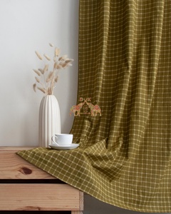 Cortinas con Estampado a Cuadros Hechos a Mano, Textura Gingham, con Bolsillo para Barra, para Dormitorio, Sala de Estar, Decoración Rústica, Juego de Cortinas Translúcidas - Product Image 3