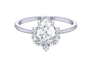 Bague de fiançailles en diamant de laboratoire taille ovale avec pierres latérales en grappe, monture à griffes en or jaune 18 carats, plaqué rhodium, bijoux de mariée - Product Image 2