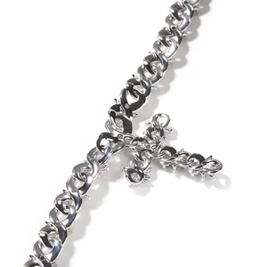 <b>Silver</b> Plated Zinc Alloy Cross Necklace With Cubic Zirconia Prong Setting Hiphop Chain Jewelry Unisex Fashion Pendant - Product Image 1