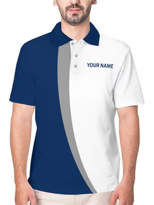 Men's Blue <b>White</b> Solid Front Printed Shirt Short Sleeve Digital Printing Jersey Knitted Breathable Quick Dry OEM Service - Product Image 3
