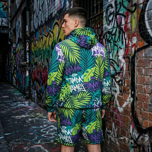 Ensemble veste et short en nylon imperméable personnalisé – Coupe-vent léger |   Ensemble de survêtement d'été avec sweat à capuche et short - Product Image 3