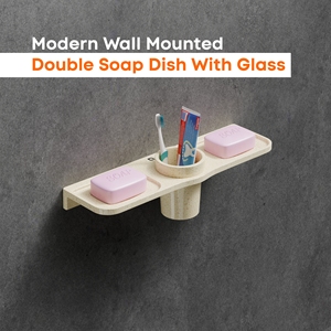 Dual Tier Soap Holder Wall Mount Twin Glass <b>Tray</b> Metal Frame Heavy Duty Double Soap Dish Bathroom Storage Organizer Rustproof - Product Image 2