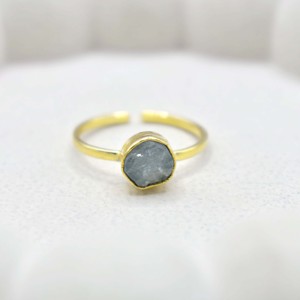 Raw Aquamarine Adjustable <b>Ring</b> <b>Gold</b> Plated Collet <b>Set</b> Natural Gemstone Handmade March Birthstone Statement <b>Ring</b> Gift for Women - Product Image 3