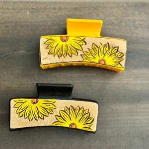 New Design Western Style Handmade Tooled Leather Hair <b>Claw</b> <b>Clips</b> Real Handmade Leather Hair Pins Accessories for Women and Girl - Product Image 2