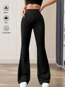 High Stretchable Style <b>Flared</b> <b>Legging</b> Tights Classic Plain Dyed Casual Outdoor Jogging Running Wear Summer Flare Trousers - Product Image 1