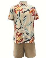 Men's Customizable Woven Floral Print Breathable Shirt Set Short Sleeve Button-Up Top Elastic Waist Shorts Summer Casual Beach