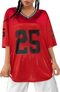 Women's <b>Y2k</b> Baggy T-Shirts V Neck Half Sleeve Sportswear Tees Jersey <b>Top</b> Streetwear - Product Image 3