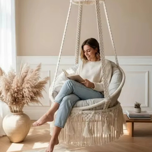 Silla Colgante de Macramé Pampas |   Hamaca Boho con Toldo |   Hecho a Mano para Interiores y Exteriores - Product Image 1