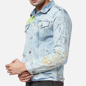 Factory Rate Direct Sale Wholesale Custom Logo Design High Quality Men's Denim Jacket Winter Casual Vintage <b>Stand</b> High Street - Product Image 2