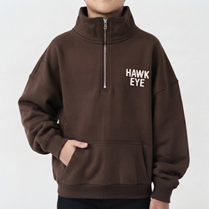 Sudadera con capucha extragrande de algodón grueso personalizada para niños, unisex, con media cremallera, hombros caídos, manga larga, estilo urbano y casual - Product Image 3