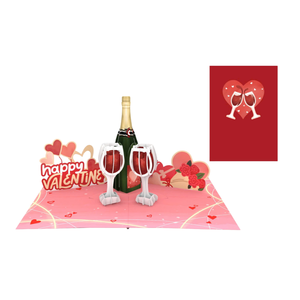 Carte de vœux 3D pop-up Champagne Saint-Valentin, faite à la main, cadeau artisanal en papier pour couple - Product Image 3