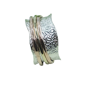 Handmade Textured Wide Band Spinner Ring925 Sterling Silver Brass Copper Designer <b>Statement</b> <b>Ring</b> Artisan Jewelry for Unisex Him - Product Image 1