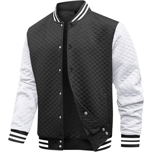 <b>Men's</b> Black White Varsity <b>Jacket</b> Quilted Design Button Closure Turn-down Collar Casual Style Autumn Wear Regular Fit - Product Image 1