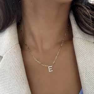 Diamond Initial Paperclip Chain <b>Necklace</b> Letter Alphabet Pendant Minimalist Layering Fine Jewelry <b>Custom</b> <b>Name</b> 14K 18K Solid Gold - Product Image 6