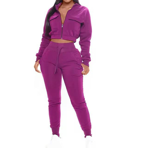 Unisex Sporty Solid Short Fleece Two-Piece Shorts <b>Set</b> Hooded Crop Jacket Pockets <b>Matching</b> <b>Joggers</b> Eco-Friendly Casual Winter - Product Image 6