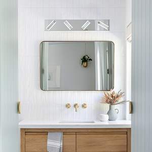 Modern Chrome 4-Light <b>LED</b> Bathroom <b>Vanity</b> Light 26\" Square Acrylic Lampshades Wall Mount Fixture with Mirror Lighting - Product Image 1