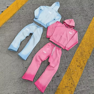 Conjunto Deportivo Personalizado con Sudadera Corta y Pantalones Anchos de Felpa de Algodón Premium, Ropa Urbana para Hombre, Transpirable y Ecológica - Product Image 2