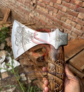 Steel Craft International Hache de fendage viking artisanale, tête en acier forgé, manche en bois, gravure complexe motif barbe - Product Image 6