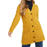 Meistverkaufte Damen Gemütliche Übergroße Gelbe Zopfmuster-Strickjacke Warme Knopf-Cardigan im High-Street-Stil Winter-Pullover OEM ODM Service