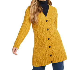 Cárdigan Largo de Punto Trenzado Amarillo para Mujer, Cálido y Cómodo para Invierno, Servicio OEM ODM - Product Image 4