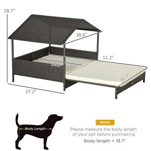 Cuccia per Cani Estensibile in Vimini Bianco Crema per Esterni con Tetto Impermeabile e Cuscino Morbido per Cani di Piccola e Media Taglia - Product Image 2