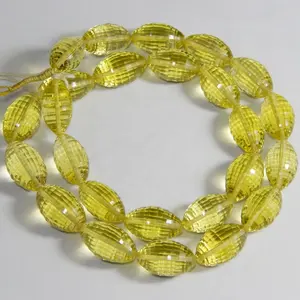 柠檬石英宝石手工微凹切割橄榄形珠子制作珠宝