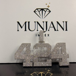 Colgante y Amuleto de Lujo para Hombre, Chapado en Oro, con Diamante Redondo Brillante Número 424 Personalizado, Certificado IGI, Totalmente Engastado, Estilo Hip Hop - Product Image 6