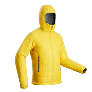 Men's Hooded Quilted <b>Jacket</b> Windproof Polyester Filling Zipper Closure Casual Style Winter Wear Regular Fit Solid <b>Yellow</b> - Product Image 3