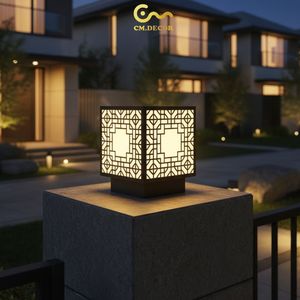 Lampe de poteau LED classique à motif floral, Vietnam CM Decor, pour extérieur, villa, jardin, noire, E27, IP65, en métal, AC 220V (±10%) - Product Image 2