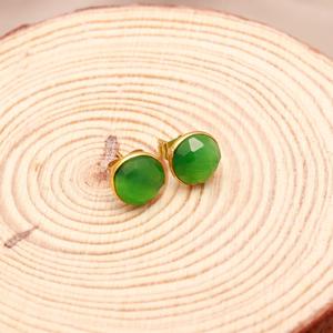 Handmade <b>Green</b> Monalisa Round Quartz Gemstone Stud <b>Earrings</b> Vermeil Gold Stud <b>Earring</b> For Women - Product Image 2