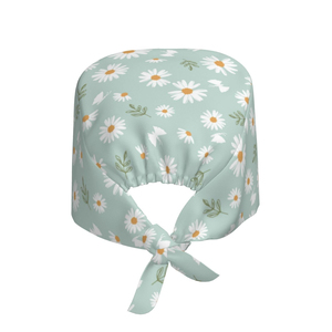 Daisy Flower Print <b>Scrub</b> <b>Cap</b> with Adjustable Tie Back - Cotton Breathable Surgical Hat for Nurses & Vets - Wholesale Floral - Product Image 2