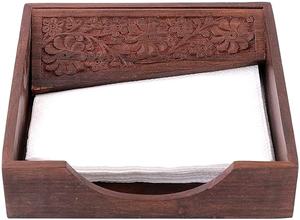 Porta servilletas tradicional de madera, diseño cuadrado hecho a mano, accesorio decorativo étnico para mesa, para uso en comedor y cocina. - Product Image 6