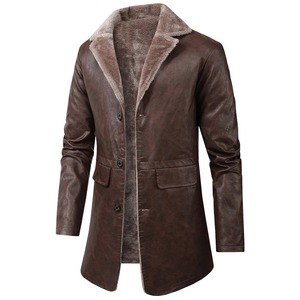 Chaqueta de Cuero PU para Hombre, Estilo Motero, Cuello Camisero, Resistente al Viento, Largo Regular, para Invierno - Product Image 2