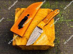 Couteau de chasse en acier Damas avec manche en bois, lame à pointe tombante, couteau de survie en plein air, lame fixe ultra-affûtée - Product Image 4