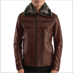 Veste en cuir véritable marron pour homme avec doublure en fourrure, vêtement d'extérieur chaud et élégant de qualité supérieure pour l'hiver, décontracté et pour la moto - Product Image 1