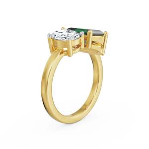 Bague en Moissanite Vert Émeraude Double Pierre Design Éclatant Ovale Gemme Blanche Plaqué Or pour Femme Mariage Anniversaire Fête - Product Image 5