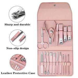 Classic Nail Kit Stainless Steel 7 in 1 Clipper <b>Set</b> Single Spring Portable Manicure <b>Tools</b> with <b>Pink</b> Leather Bag for Adults - Product Image 2