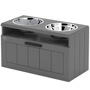 Supporto Rialzato per Ciotole per Cani con 2 Ciotole in Acciaio Inossidabile e Cassetto Portaoggetti, Tappetino Slow Feeder per Animali Domestici di Taglia Grande, Inclusi Gatti - Product Image 1
