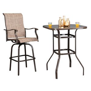 Tavolo alto da patio in ferro battuto con piano in vetro marrone - Product Image 4
