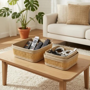 Set of 3 <b>Square</b> Seagrass <b>Baskets</b> with Fabric Stitching Handmade Storage <b>Basket</b> Wholesale eco-friendly Made in Vietnam - Product Image 5